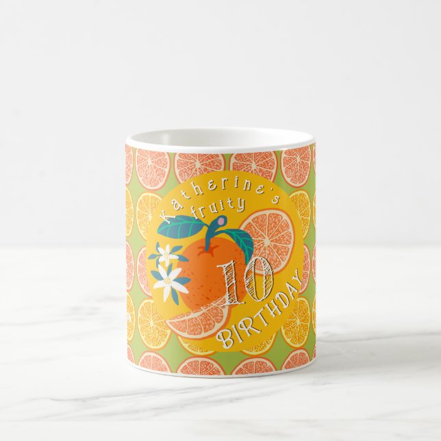 Orange Fruity 10th  Birthday Green Coffee Mug (Center)