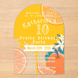 Orange Fruity 10th Birthday Invitation