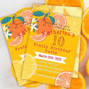 Orange Fruity 10th Birthday Invitation