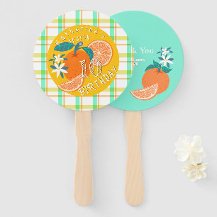 Orange Fruity 10th Birthday Plaid Hand Fan