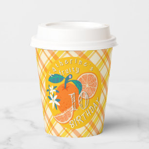 Orange Fruity 10th Birthday Plaid Paper Cups