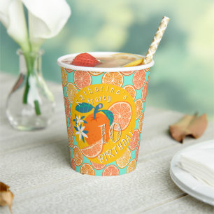 Orange Fruity 10th Birthday Teal Blue Paper Cups