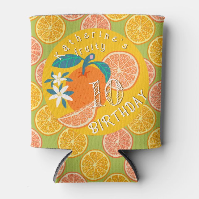 Orange Fruity Birthday Can Cooler (Front)