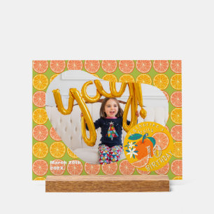 Orange Fruity Birthday Green Photo Acrylic Sign