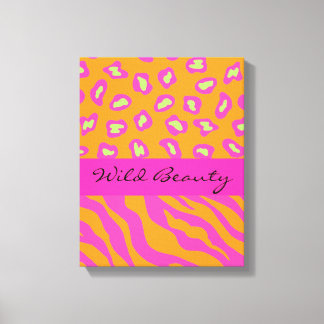 Orange & Fuchsia Pink Zebra & Cheetah Customised Canvas Print