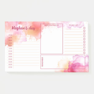 Orange Fuchsia Watercolor Stains Daily Planner Post-it Notes