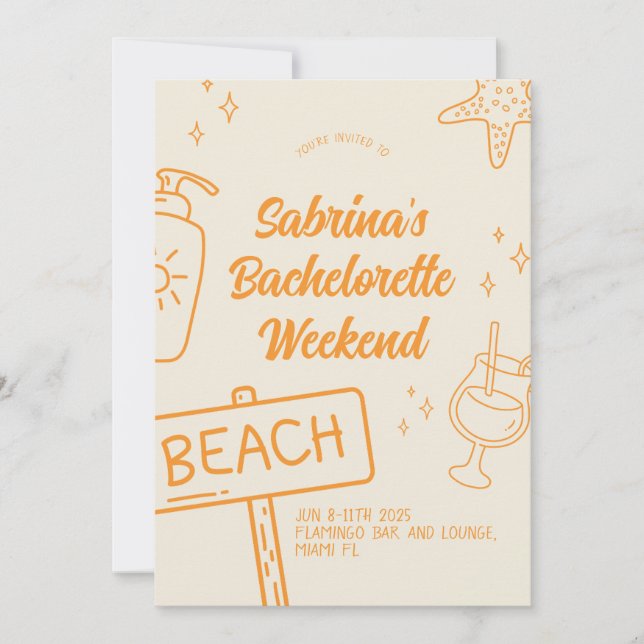 Orange Fun Beach Bachelorette Weekend Invitation (Front)
