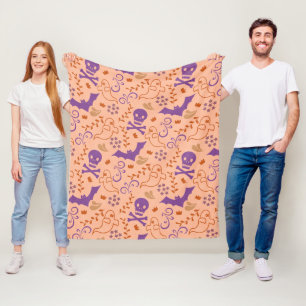 Orange Fun Halloween Ghost and Bones Fleece Blanket