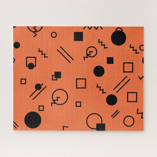 Orange, fun, trendy, geometric Memphis graphic Jigsaw Puzzle (Horizontal)