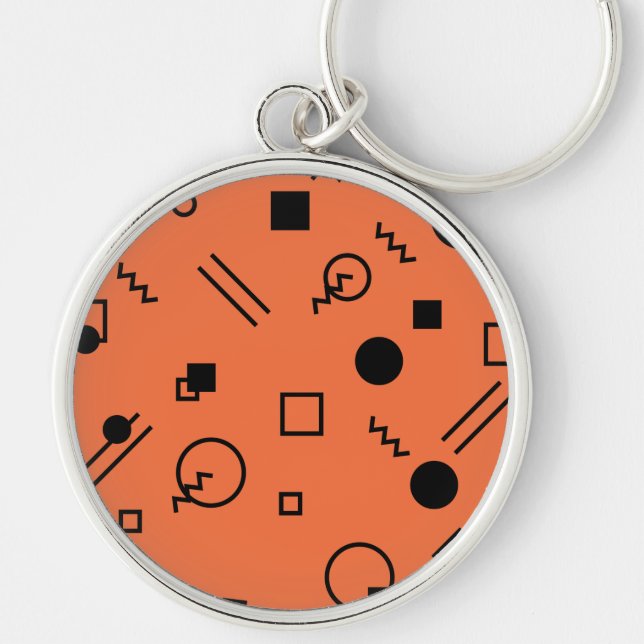 Orange, fun, trendy, geometric Memphis graphic Key Ring (Front)