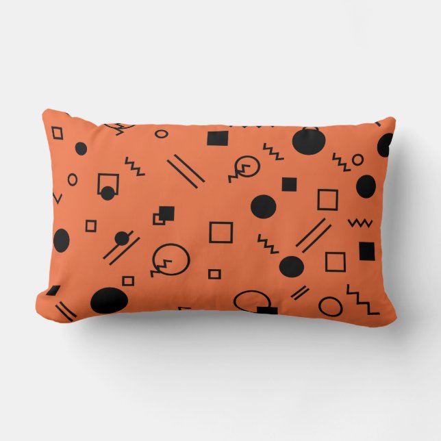 Orange, fun, trendy, geometric Memphis graphic Lumbar Cushion (Front)