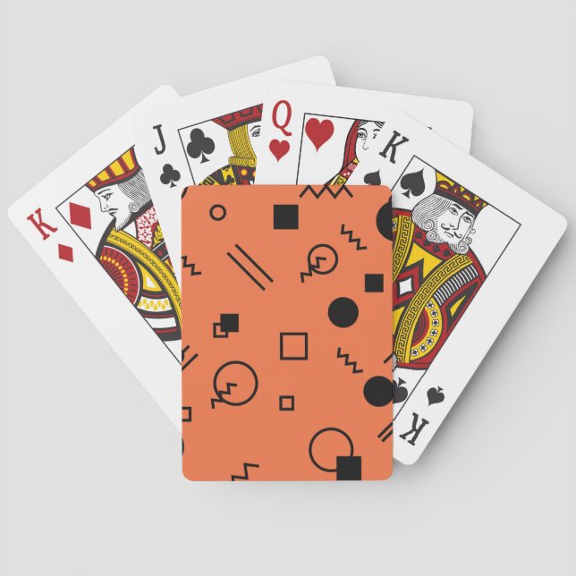 Orange, fun, trendy, geometric Memphis graphic Playing Cards (Back)