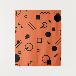 Orange, fun, trendy, geometric Memphis graphic Tapestry