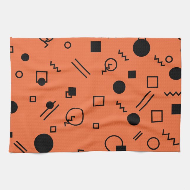 Orange, fun, trendy, geometric Memphis graphic Tea Towel (Horizontal)