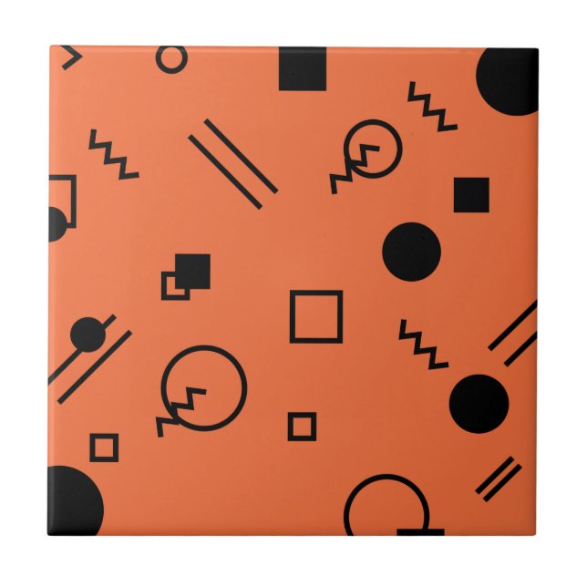 Orange, fun, trendy, geometric Memphis graphic Tile (Front)