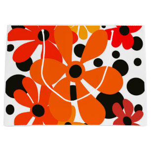 Orange funky flowers & black polka dots  large gift bag