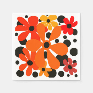 Orange funky flowers & black polka dots  napkin