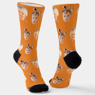 Orange Funny Custom 2 Face Photo Dad Socks