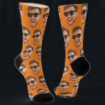 Orange Funny Custom Face Photo Crew Socks<br><div class="desc">Funny custom face crew socks personalised with a photo and an orange background. Upload a cutout of the face with a transparent background and it will automatically be replicated all over the socks, on both sides. To make the cut-out, you can download any mobile or computer app, or use the...</div>