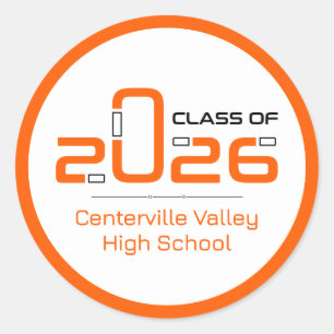 Orange Futuristic Class of 2026 Classic Round Sticker