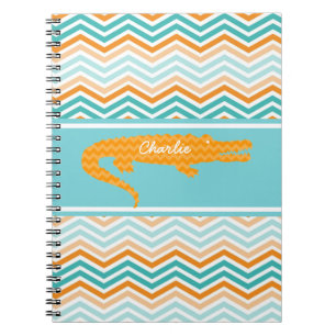 Orange Gator on Chevron Personalised Notebook
