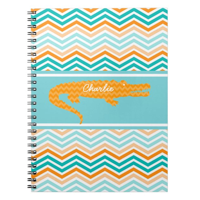Orange Gator on Chevron Personalised Notebook (Front)