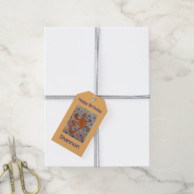 Orange Gecko Birthday Gift Tag (With Twine)