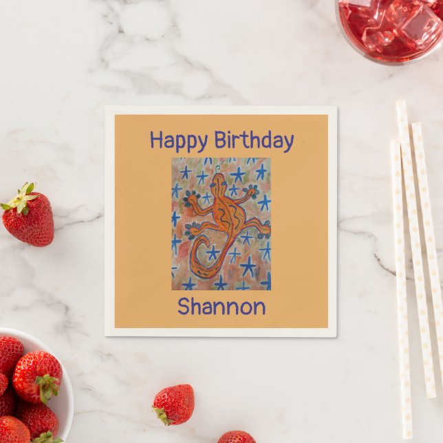 Orange Gecko Birthday  Napkin (Insitu)