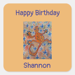 Orange Gecko Birthday Square Sticker