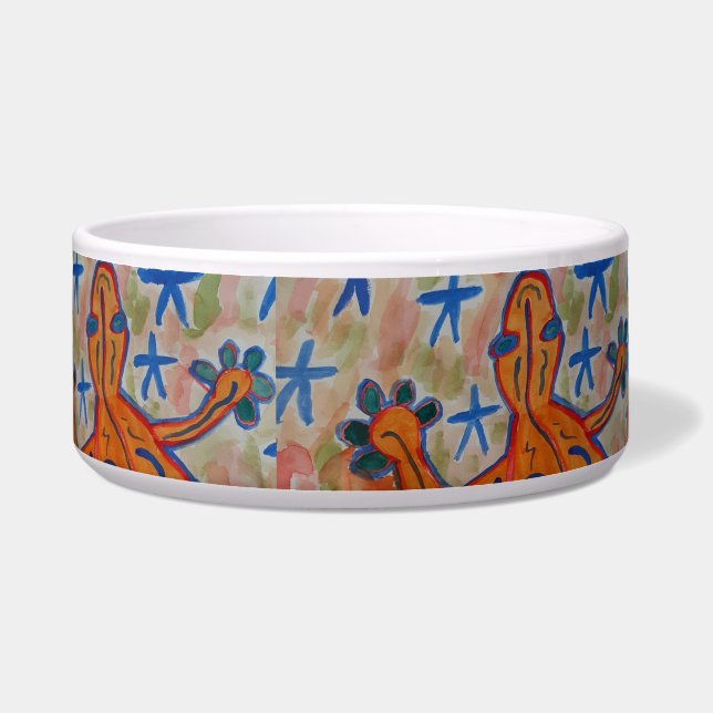 Orange Gecko Ceramic Pet Bowl (Front)