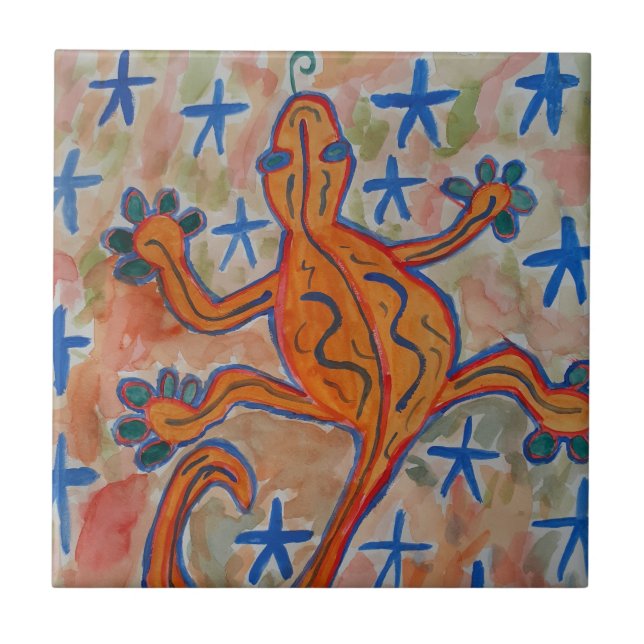 Orange Gecko Ceramic Tile (Front)