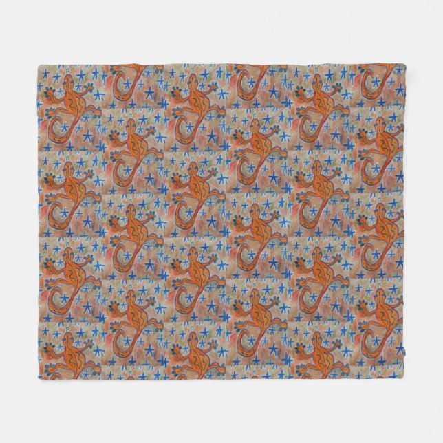 Orange Gecko Fleece Blanket (Front (Horizontal))