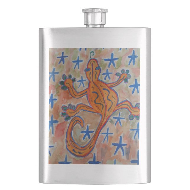 Orange Gecko Hip Flask (Front)