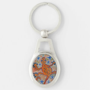 Orange Gecko Metal Key Ring