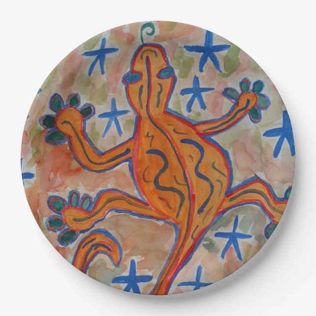 Orange Gecko  Paper Plate (Front)