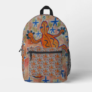 Orange Gecko Printed Backpack