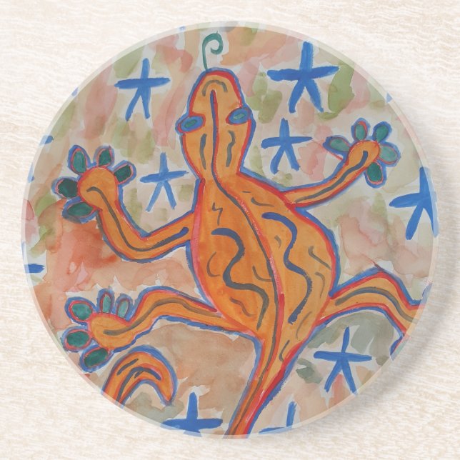 Orange Gecko Sandstone Coaster (Front)