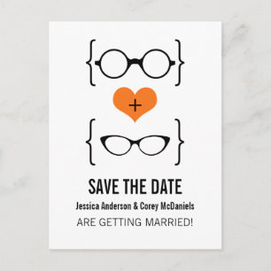 Orange Geeky Glasses Save the Date Postcard