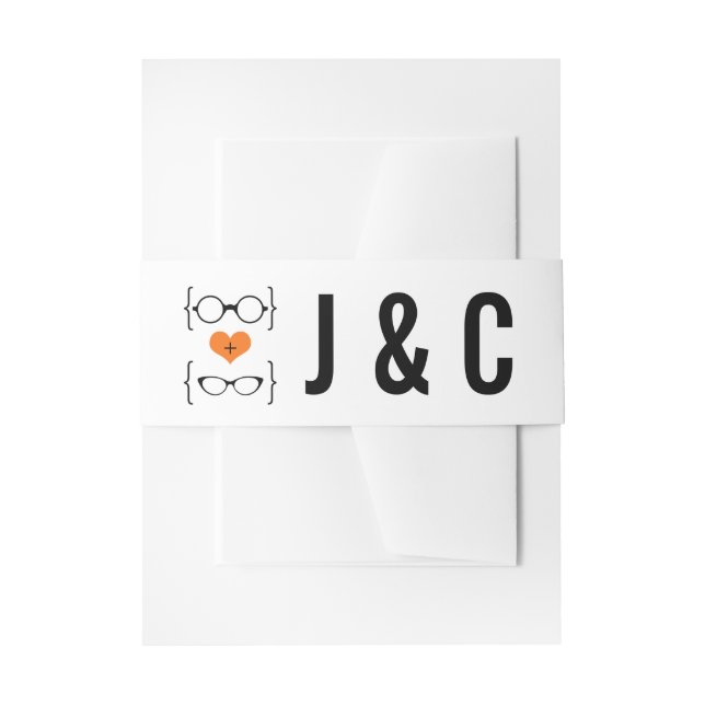 Orange Geeky Glasses Wedding Belly Bands Invitation Belly Band (Front Example)