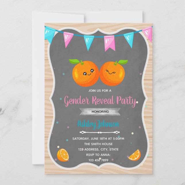 Orange gender reveal invitation (Front)