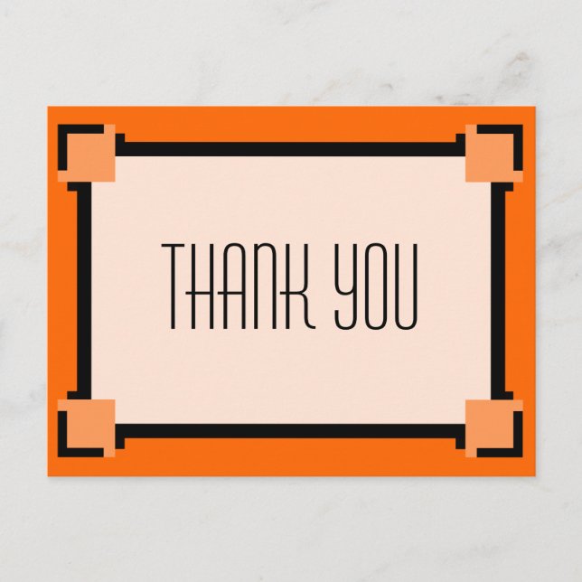 Orange Geometric Art Deco Thank You Postcard (Front)
