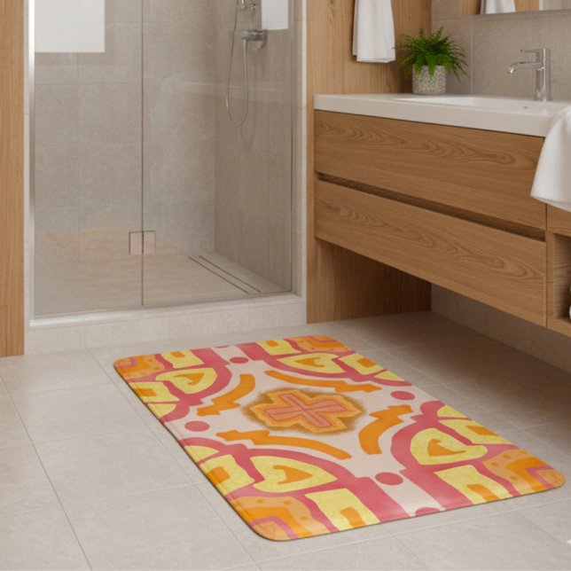 Orange Geometric Cross Style Bath Mat (For those who love the bright things in life.)