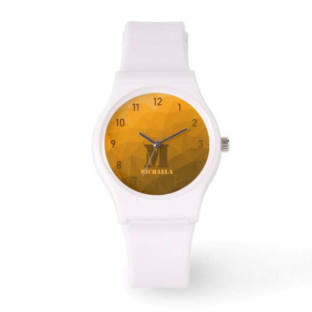 Orange geometric mesh pattern Monogram Watch (Front)