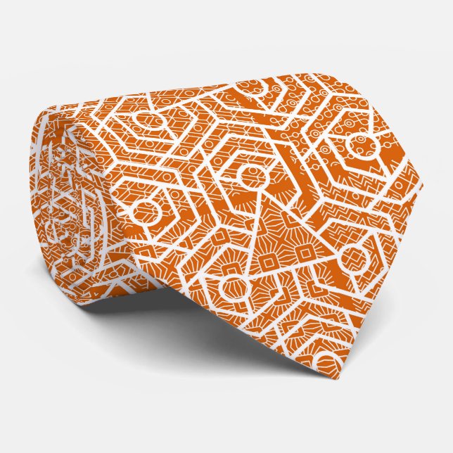 Orange Geometric Pattern Design Neck Tie (Rolled)