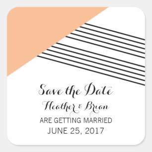 Orange Geometric Stripe Save the Date Stickers