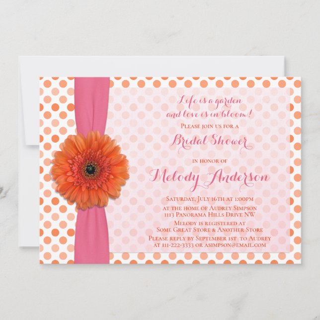 Orange Gerber Polka Dot Bridal Shower Invitation (Front)