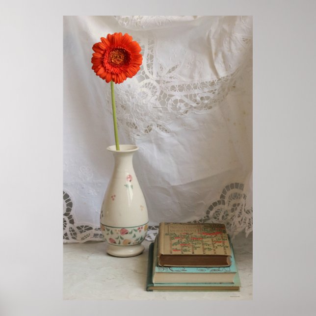 Orange gerbera and books poster (Front)