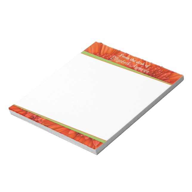 Orange Gerbera Daisy Green Personalised Notepad (Rotated)