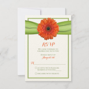 Orange Gerbera Daisy Green Wedding Reply Card