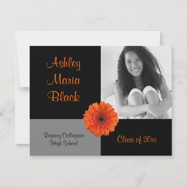 Orange Gerbera Daisy Photo Graduation Invitation (Front)